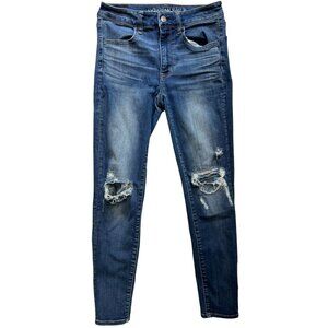 American Eagle Womens Distressed Hi Rise Jegging Super Stretch Size 6 Short Blue